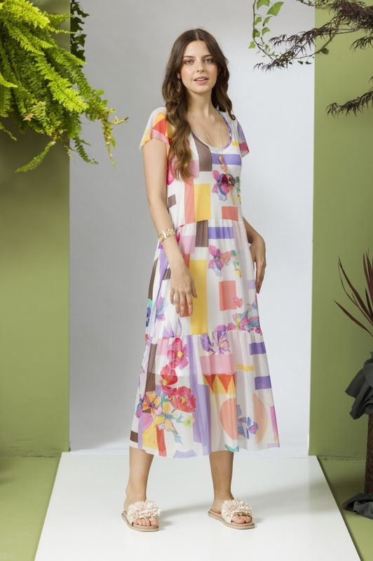 Maloka: Pink Purple Basket Of Pansies Pocket Art Maxi Sundress