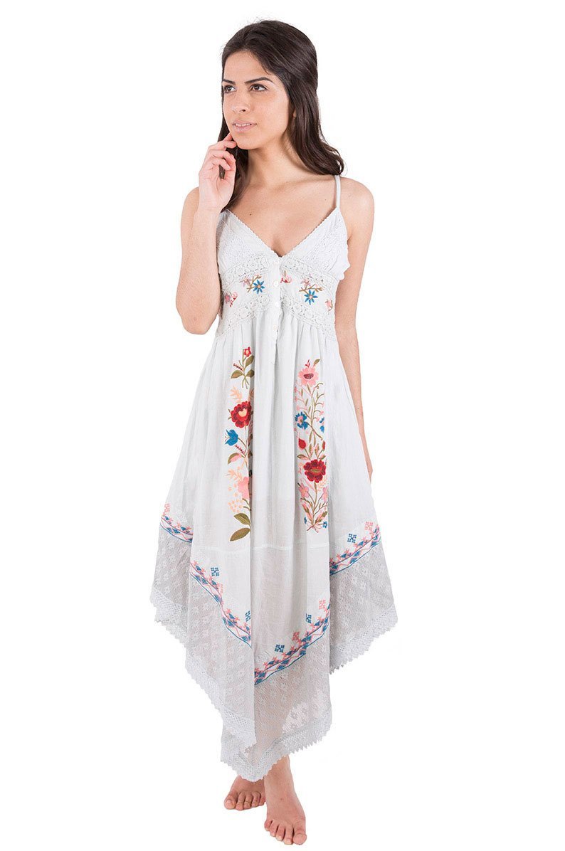 Savage Culture: Free Flowing Embroidered Asymmetrical Long Peasant Dress Triana