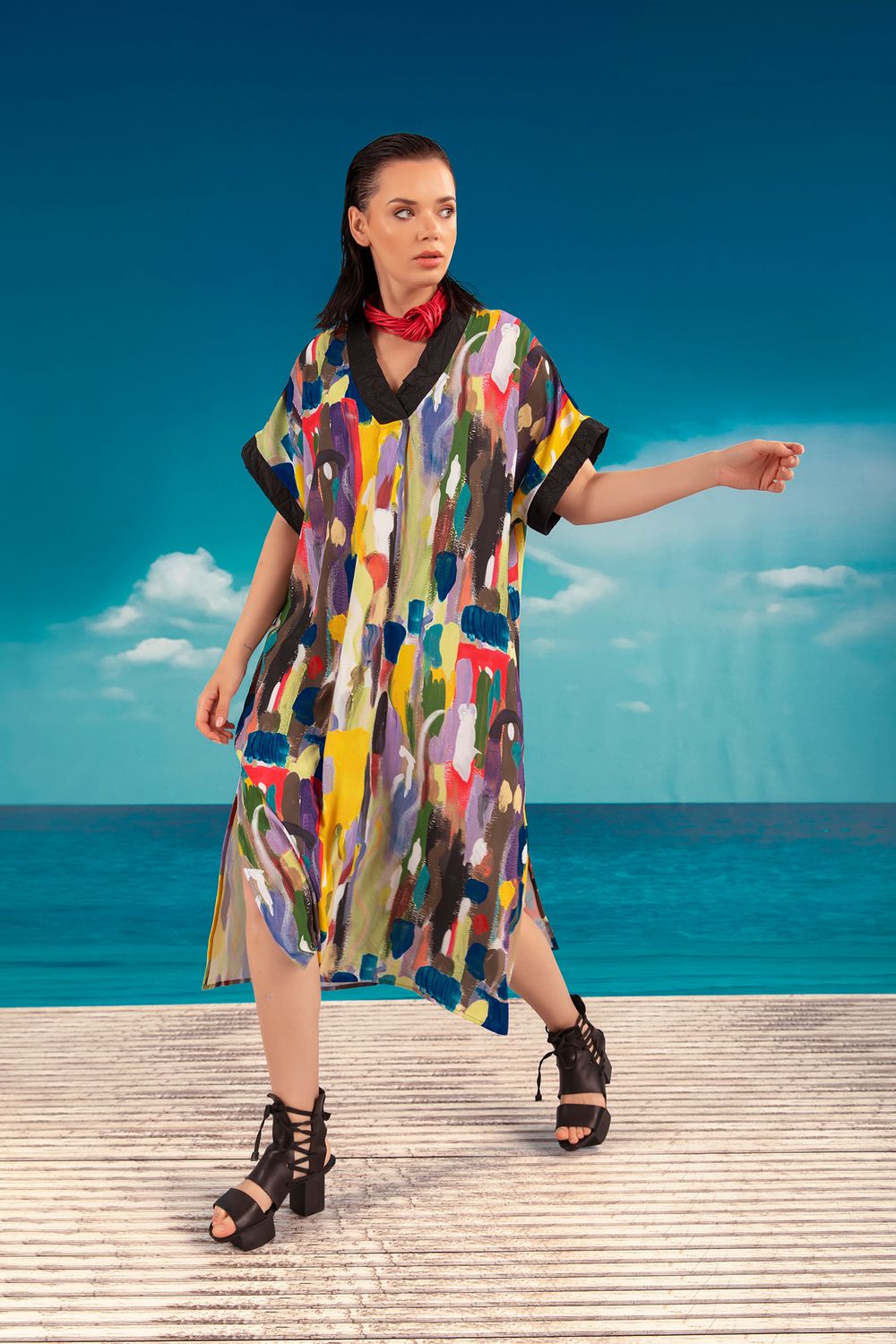 Kozan By Wild Curves: Vasi Kaftan Dress In Bora (CR-1729)