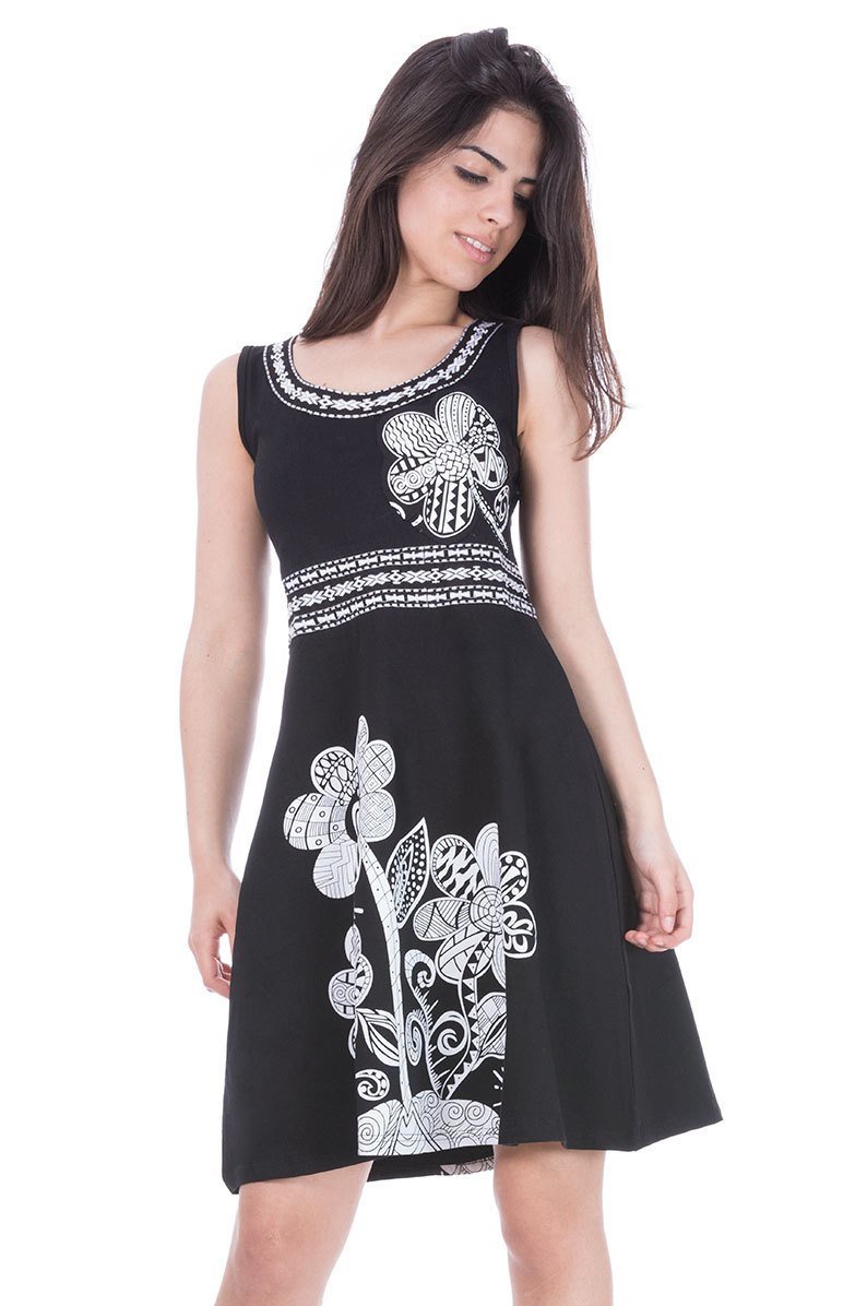 Savage Culture: White Rose Black Canvas Dress Selena