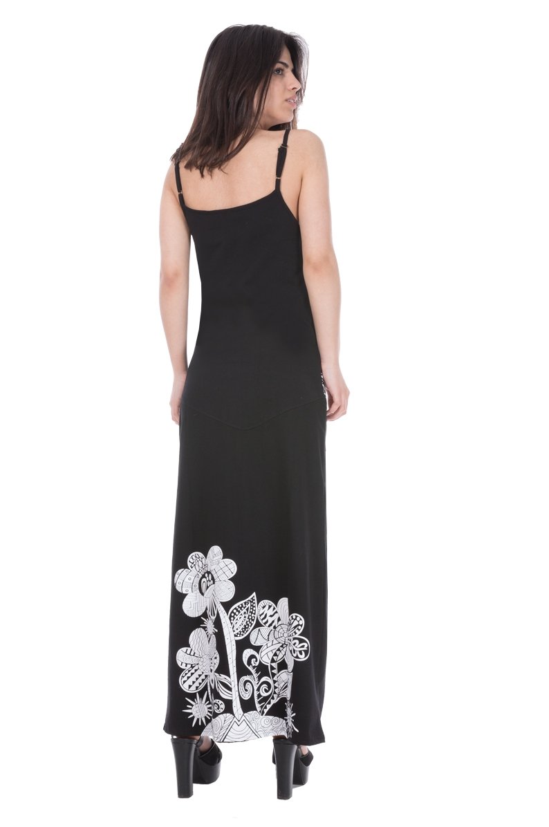 Savage Culture: White Rose Black Canvas Long Maxi Dress Selena