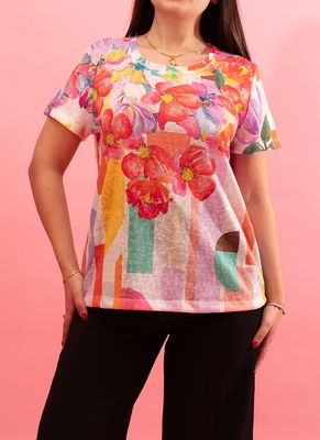 Maloka: Pink Purple Basket Of Pansies Tricot Top