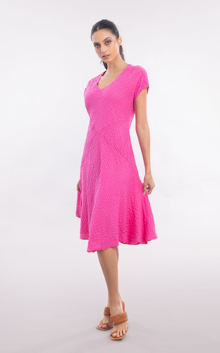Luna Luz: Bourbon St Linen Seersucker Dress In Hot Pink
