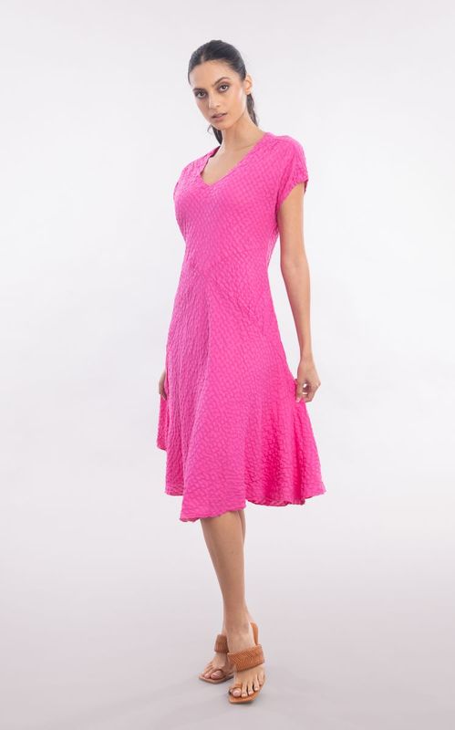Luna Luz: Bourbon St Linen Seersucker Dress In Hot Pink