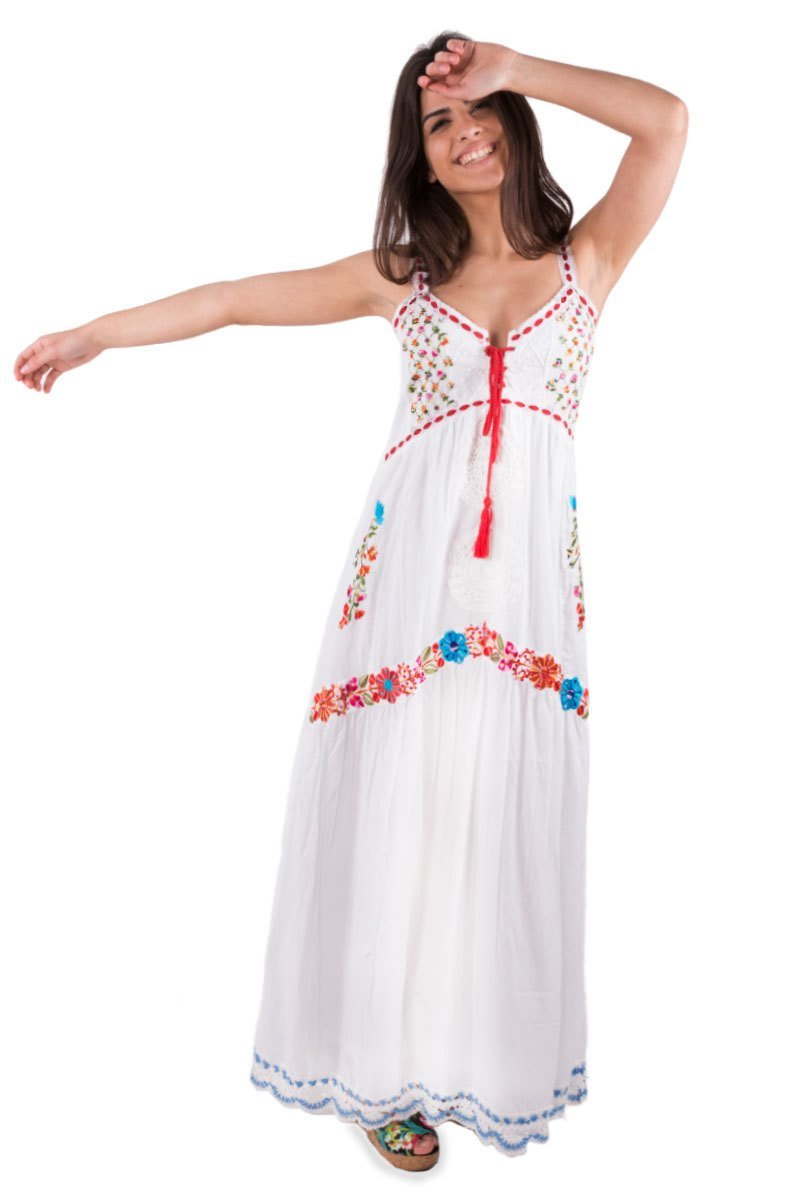 Savage Culture: Free-Spirited Embroidered Cotton Long Peasant Dress Ariadna