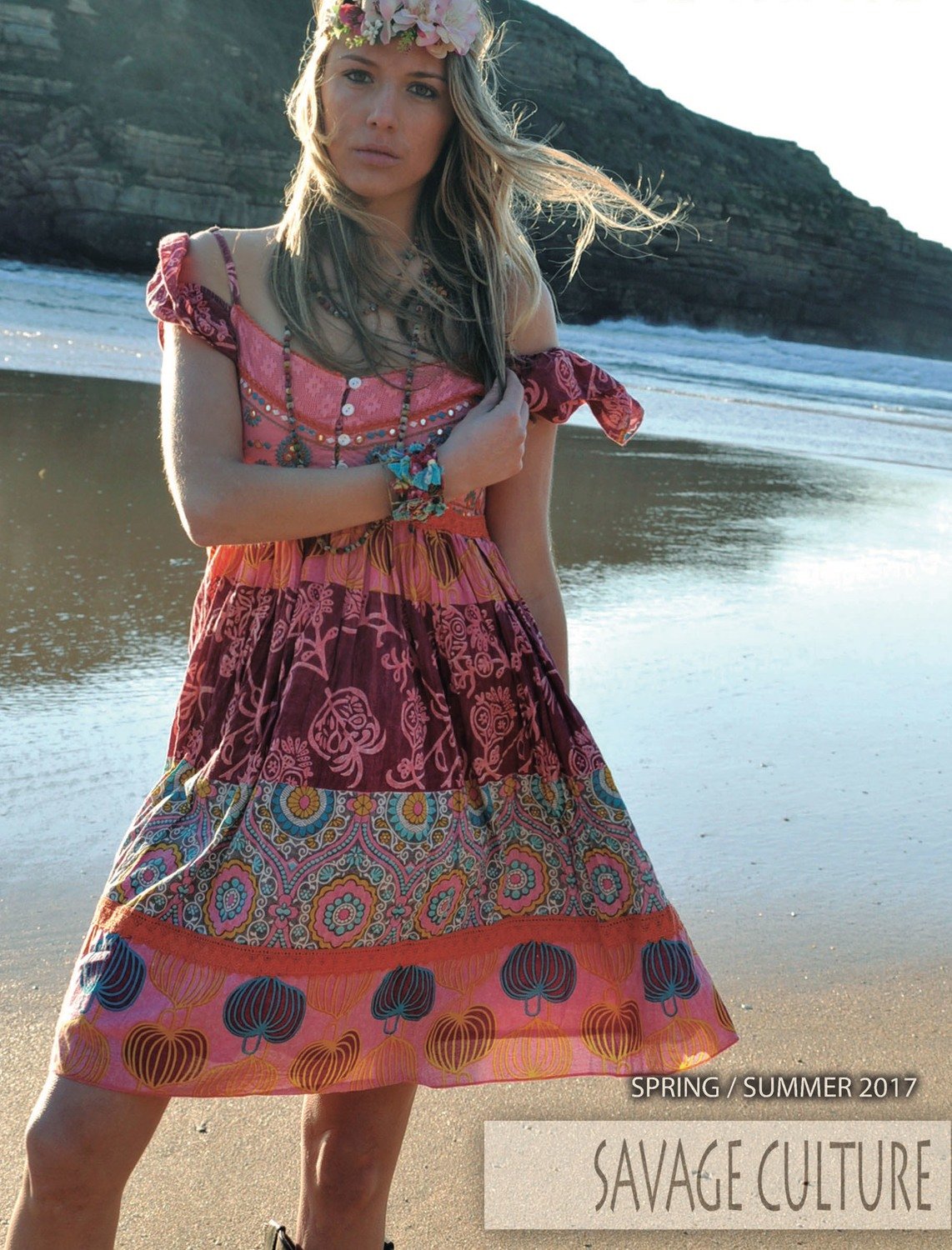 Savage Culture: Purple Lotus Cold Shoulder Cotton Peasant Dress Ruth