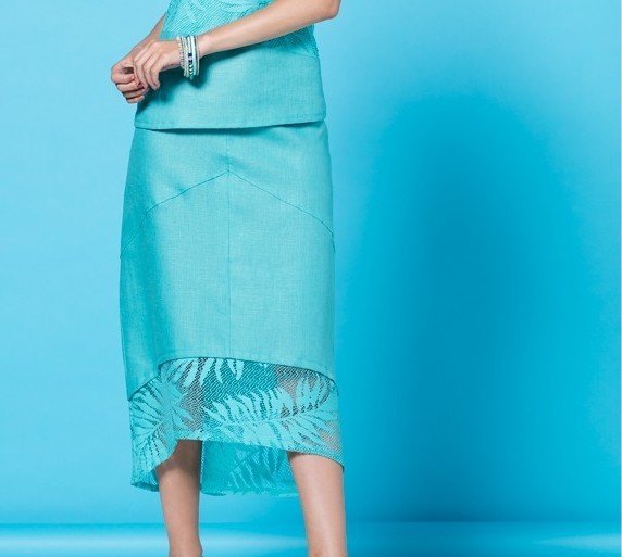 Maloka: Fiji Leaf Embroidered Linen Asymmetrical Skirt SOLD OUT
