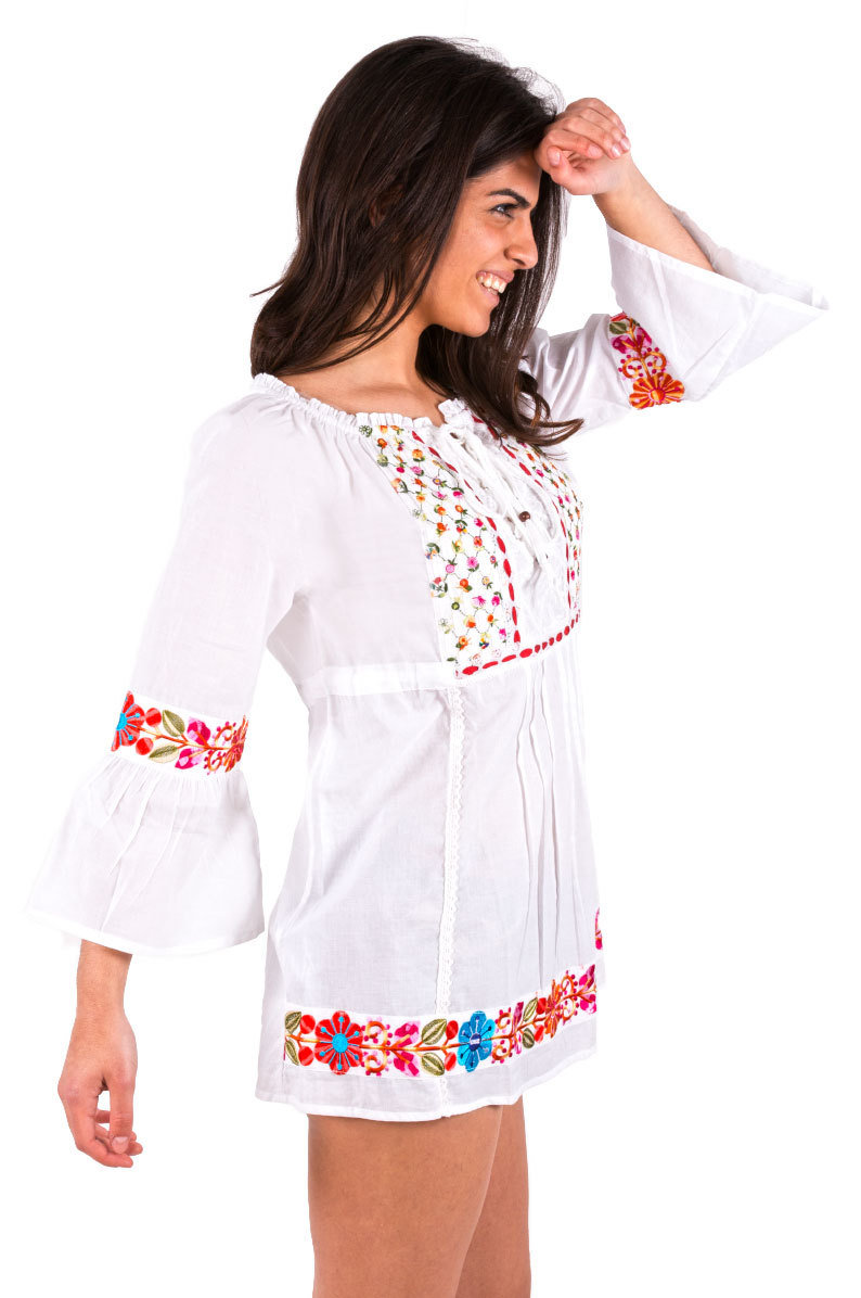 Savage Culture: Free-Spirited Embroidered Cotton Peasant Tunic Ariadna