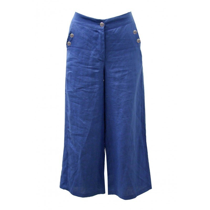 Maloka: Blooming Buttons Wide Cropped Linen Pant SOLD OUT