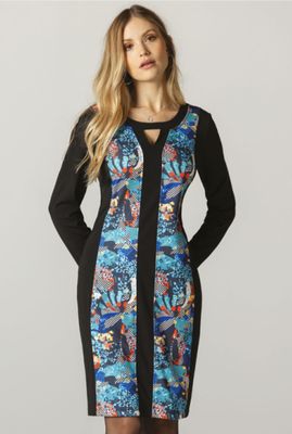 Maloka: Keyhole Décolletage Contrast Dress In Amour Roses