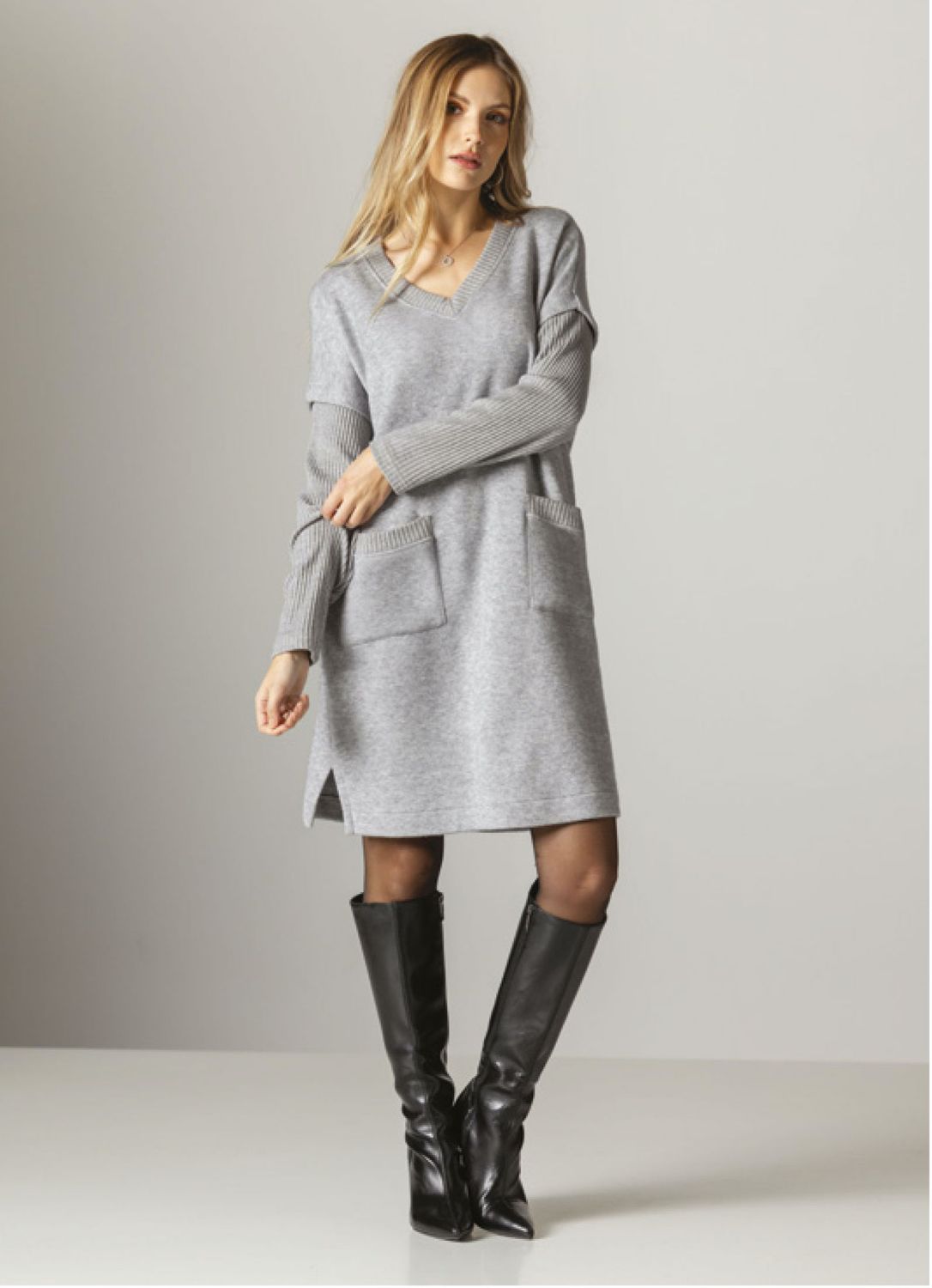 Maloka: Soft Knit Pocket Sweater Dress Front 