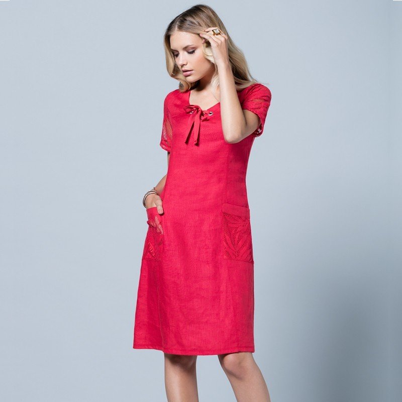 Maloka: Tied Neckline Fiji Leaf Linen Dress SOLD OUT