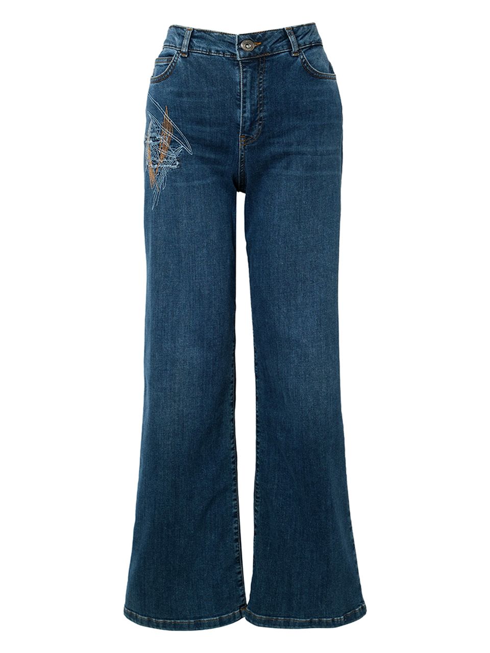 Dolcezza By Wild Curves: Wide Leg Embroidered Jeans Front
