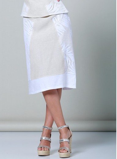 Maloka: Fiji Leaf Linen Color Block Midi Skirt SOLD OUT