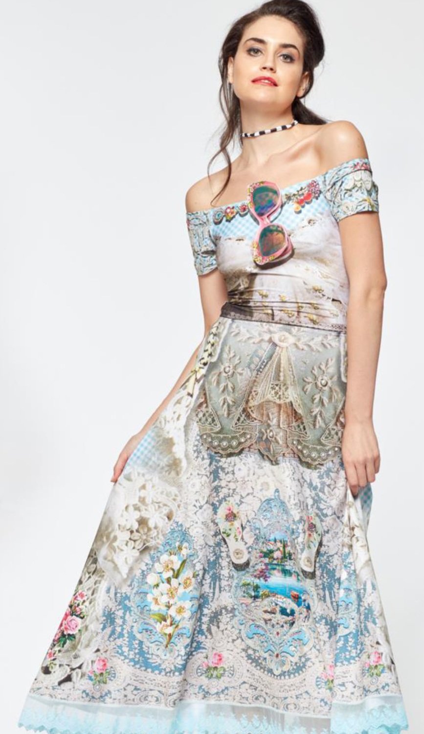 IPNG: Rimmed Sunglasses Romantic Off-The-Shoulder Midi Gown SOLD OUT