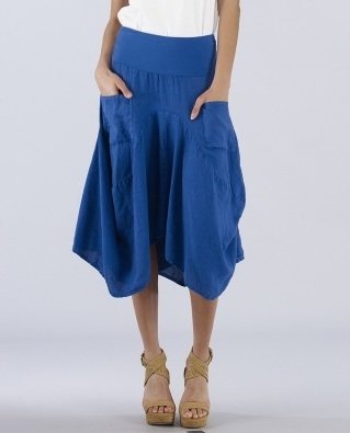 Luna Luz: Swivel Hemline Linen Midi Pocket Skirt (Ships Immed, 1 Left!) LL_734_N1