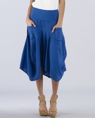 Luna Luz: Swivel Hemline Linen Midi Pocket Skirt SOLD OUT