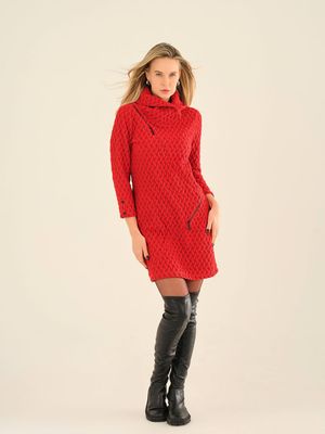 Dolcezza By Wild Curves: Basket Weave Asymmetric Zips Dress In Chocolate Front