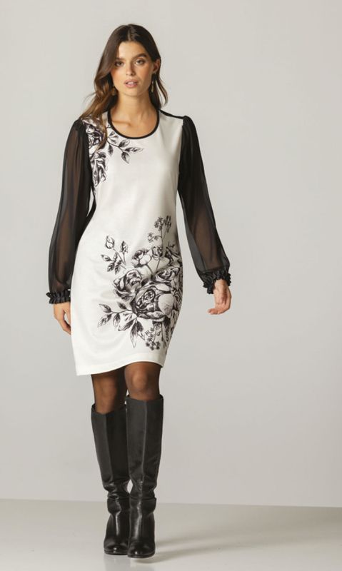 Maloka: Black Petals Almost Sheer Sleeves Dress Front