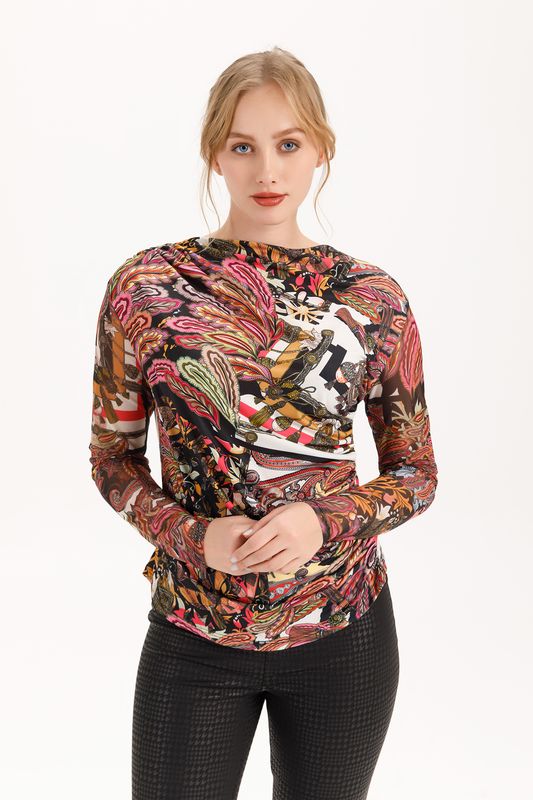 Isle By Wild Curves: Ruched Lohan Top In Pink Feather Front 