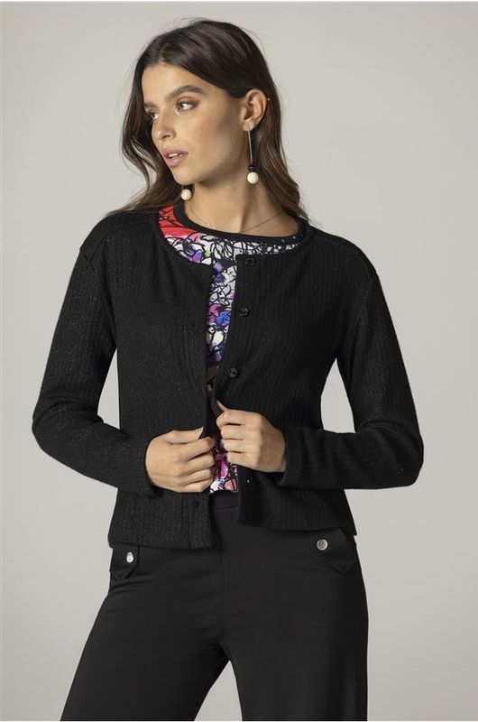 Maloka: Black Rib Knit Cardigan Front