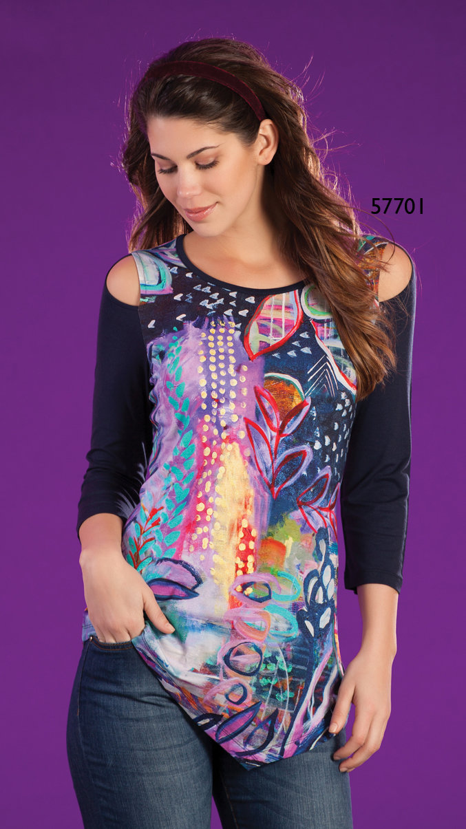 Simply Art Dolcezza: Watercolor Painted Tulip Cold Shoulder Tunic (1 Left!)