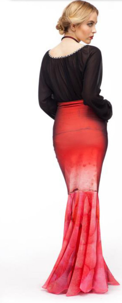IPNG: Queen of Hearts Rose Petal Crepe Long Ruffled Skirt