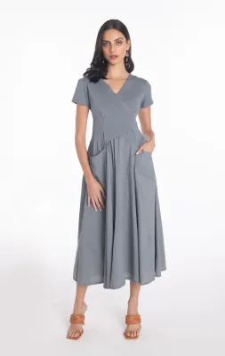 Luna Luz: Short Sleeve Cross Over Bodice Long Dress