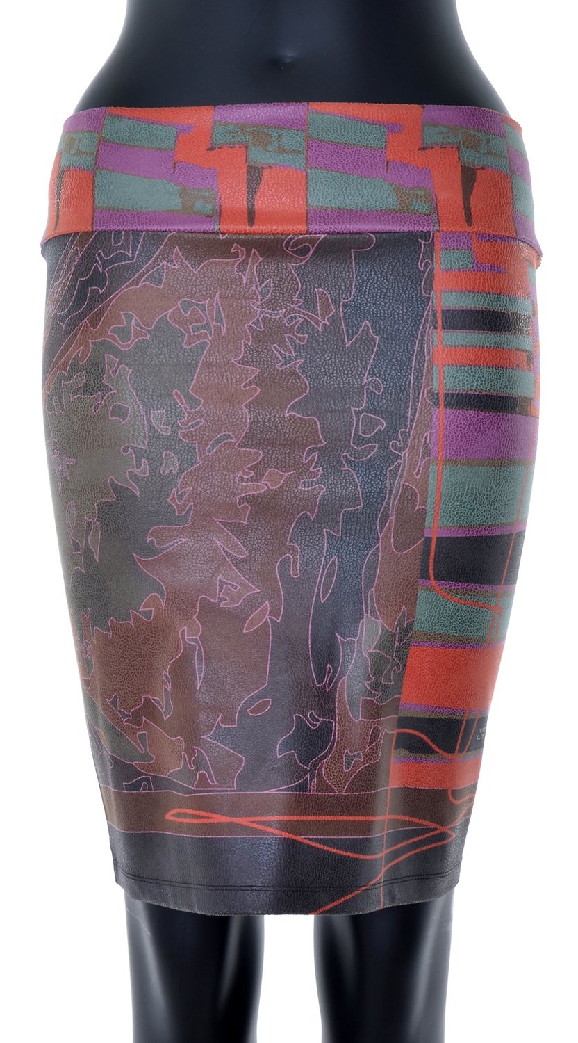 Volt Design: Purple Pop Abstract Art Liquid Leather Skirt SOLD OUT