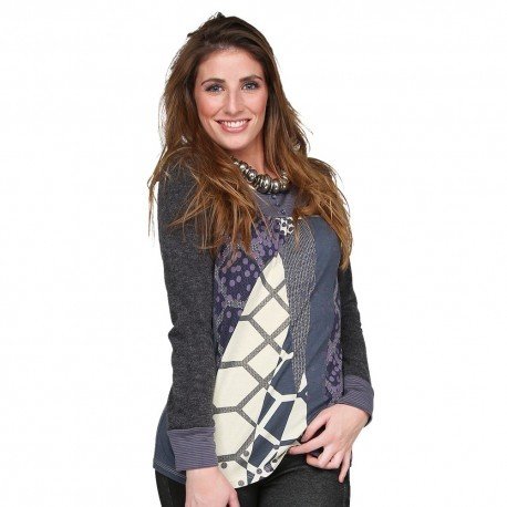 S'Quise Paris: Purple Stone Mixed Media Tunic SOLD OUT