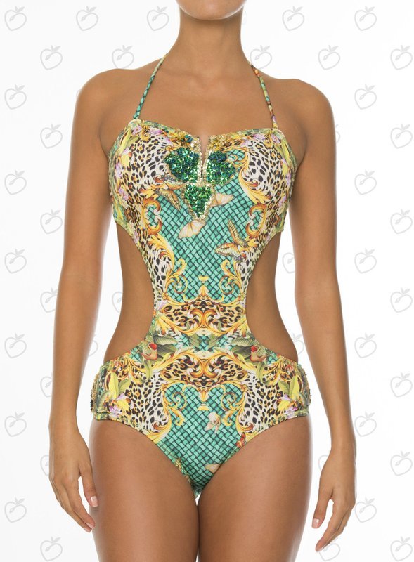 Paradizia Swimwear: Emerald Crystals Jaguar Cutout Monokini