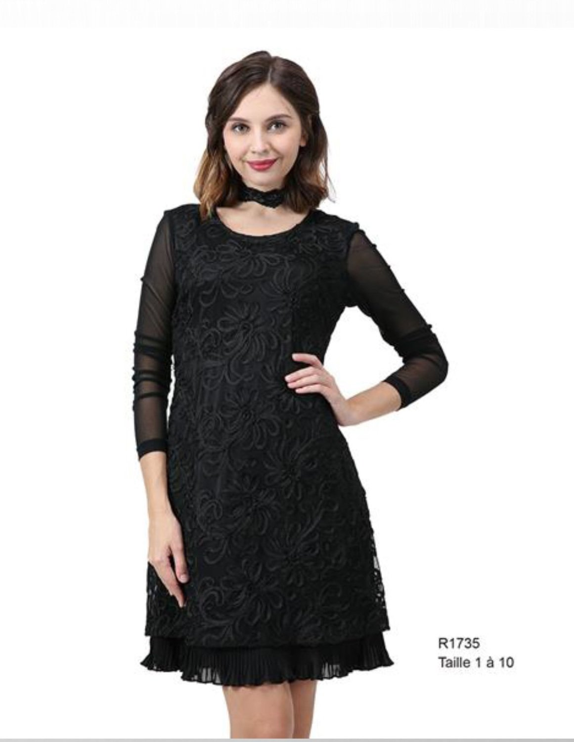 L33 Paris: Embroidered Black Daisy Ruffled Hem Dress SOLD OUT