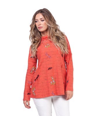 Savage Culture: Pink Orange Dragon Fly Fit & Flare Sweater Tunic Cecile