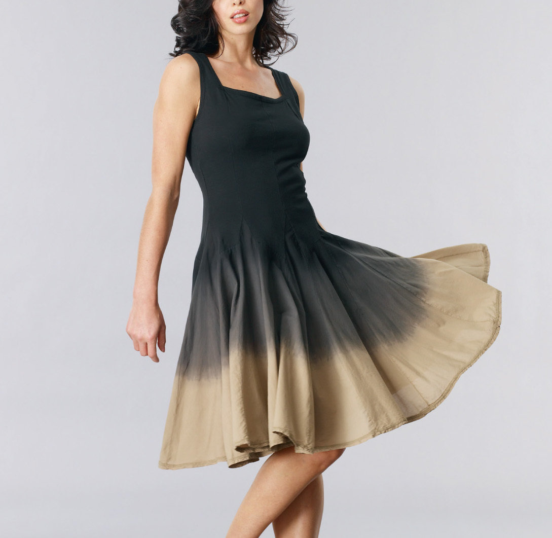 Luna Luz: Godet Dyed Black/White Ombre Square Neck Dress SOLD OUT