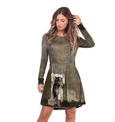 Savage Culture: Smoky Olive Abstract Forest Art Dress Tribea
