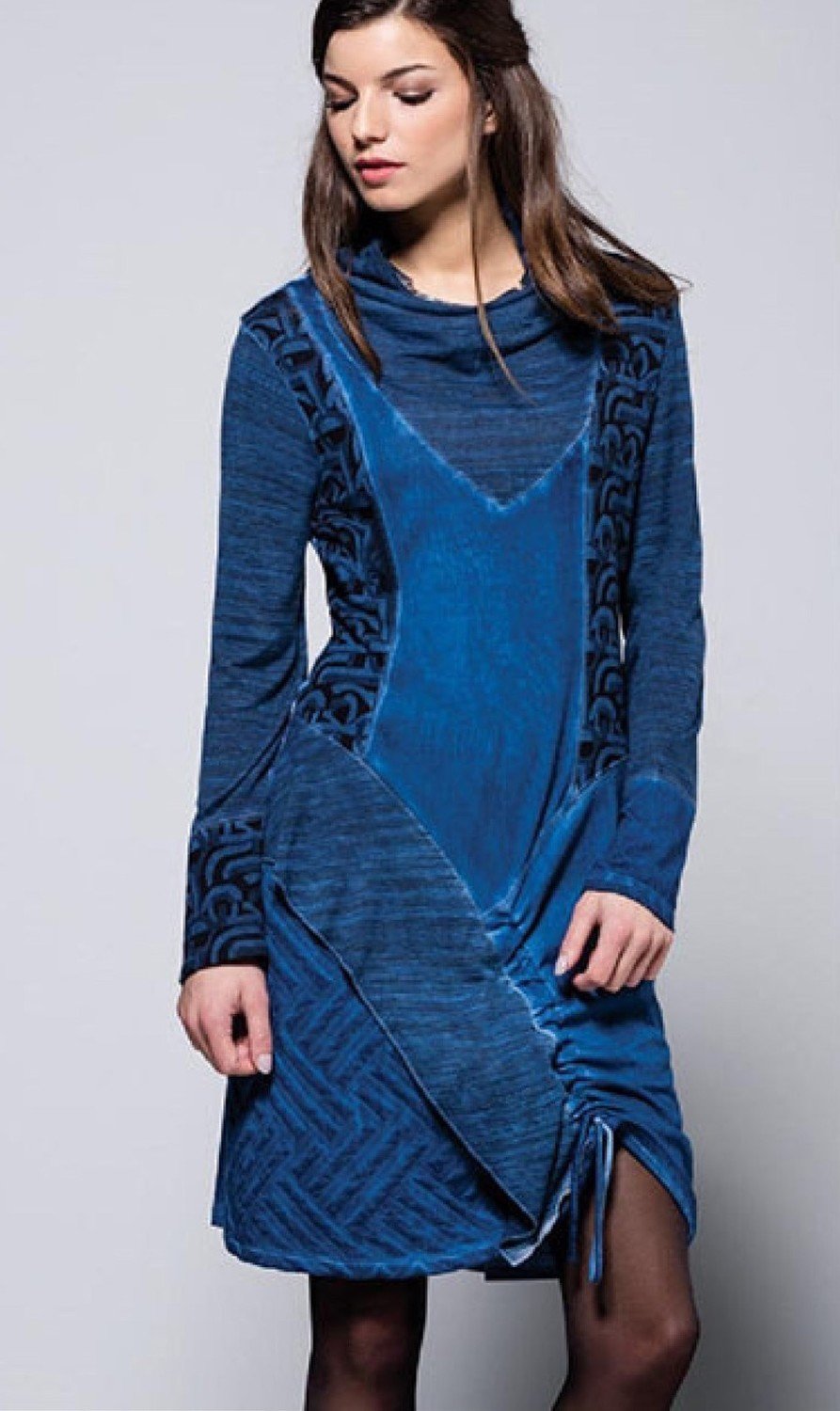 Maloka: Blue Crystal Rosette Asymmetrical Dress (Pale Black Only!)