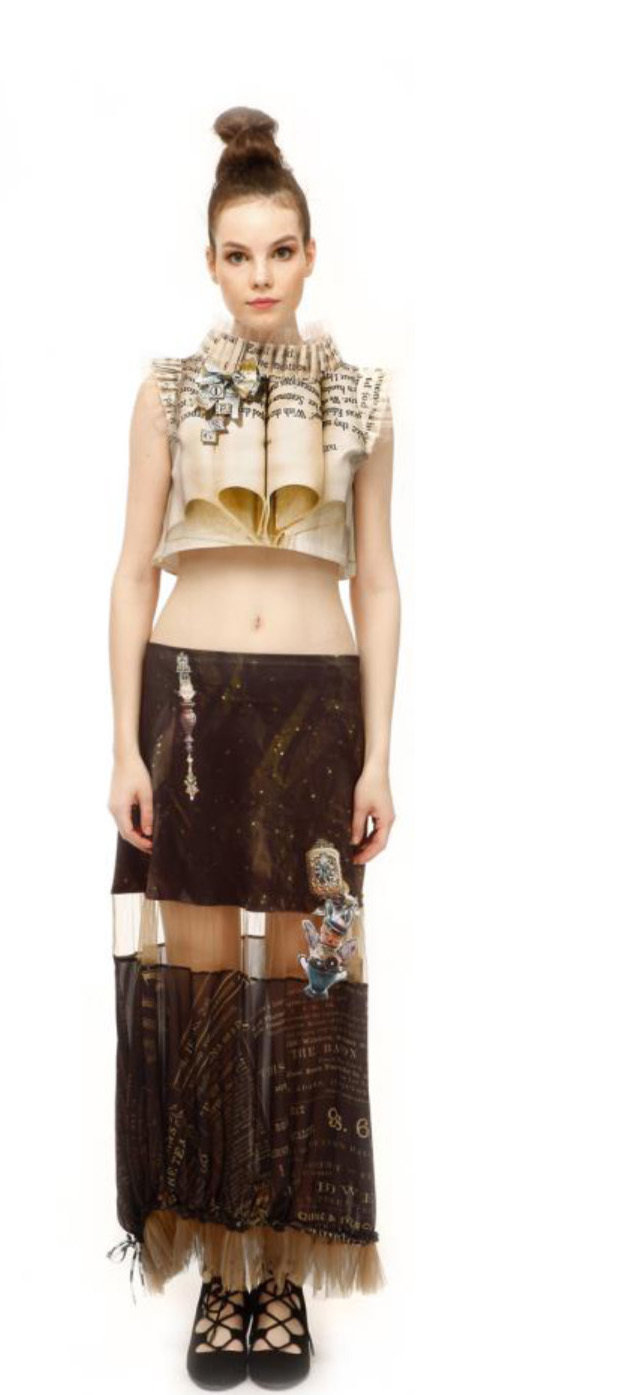 IPNG: Whimsical 3D Pages of Champagne Truffles Illusion Crop Top (Ships Immed, 1 Left!)