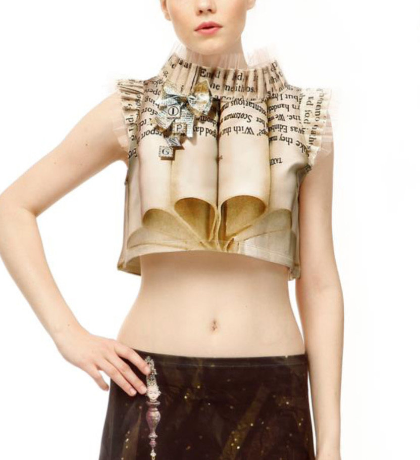 IPNG: Whimsical 3D Pages of Champagne Truffles Illusion Crop Top (Ships Immed, 1 Left!)