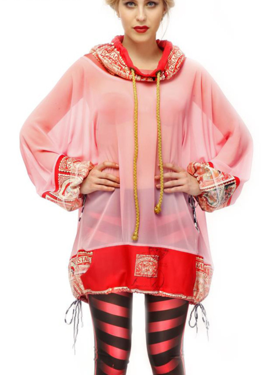 IPNG: Queen Of Hearts Stamps Tied Hem Long Sweater Tunic/Coat (Only pink Left, Ships Immed!)