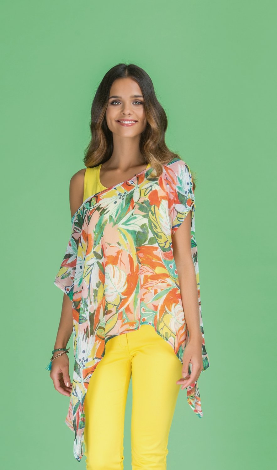 Paul Brial: Tropical Champagne Art Asymmetrical Tunic