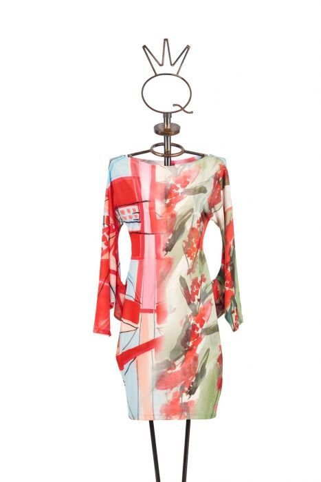 Save The Queen: Rose Garden Abstract Art Kimono Midi Dress STQ_4802_N