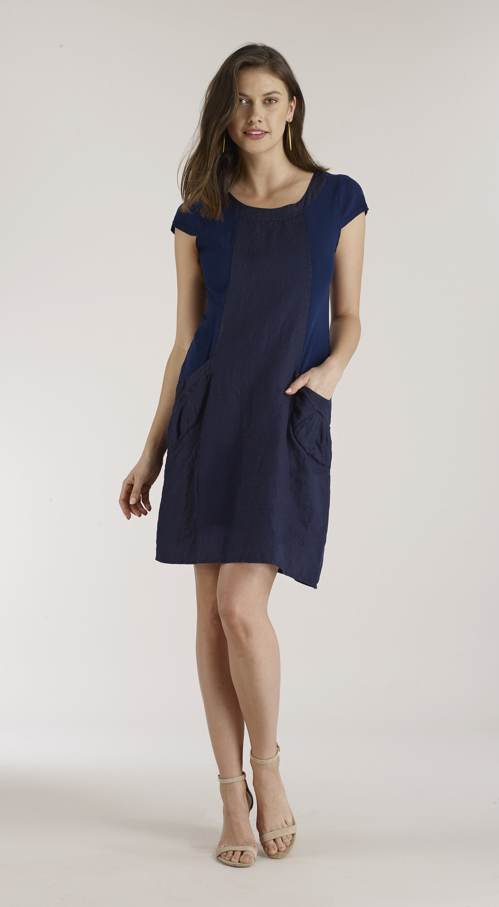 Luna Luz: Ribbed Linen & Cotton Capped Sleeve Dress (Ships Immed, 1 Left!) LL_764_N1