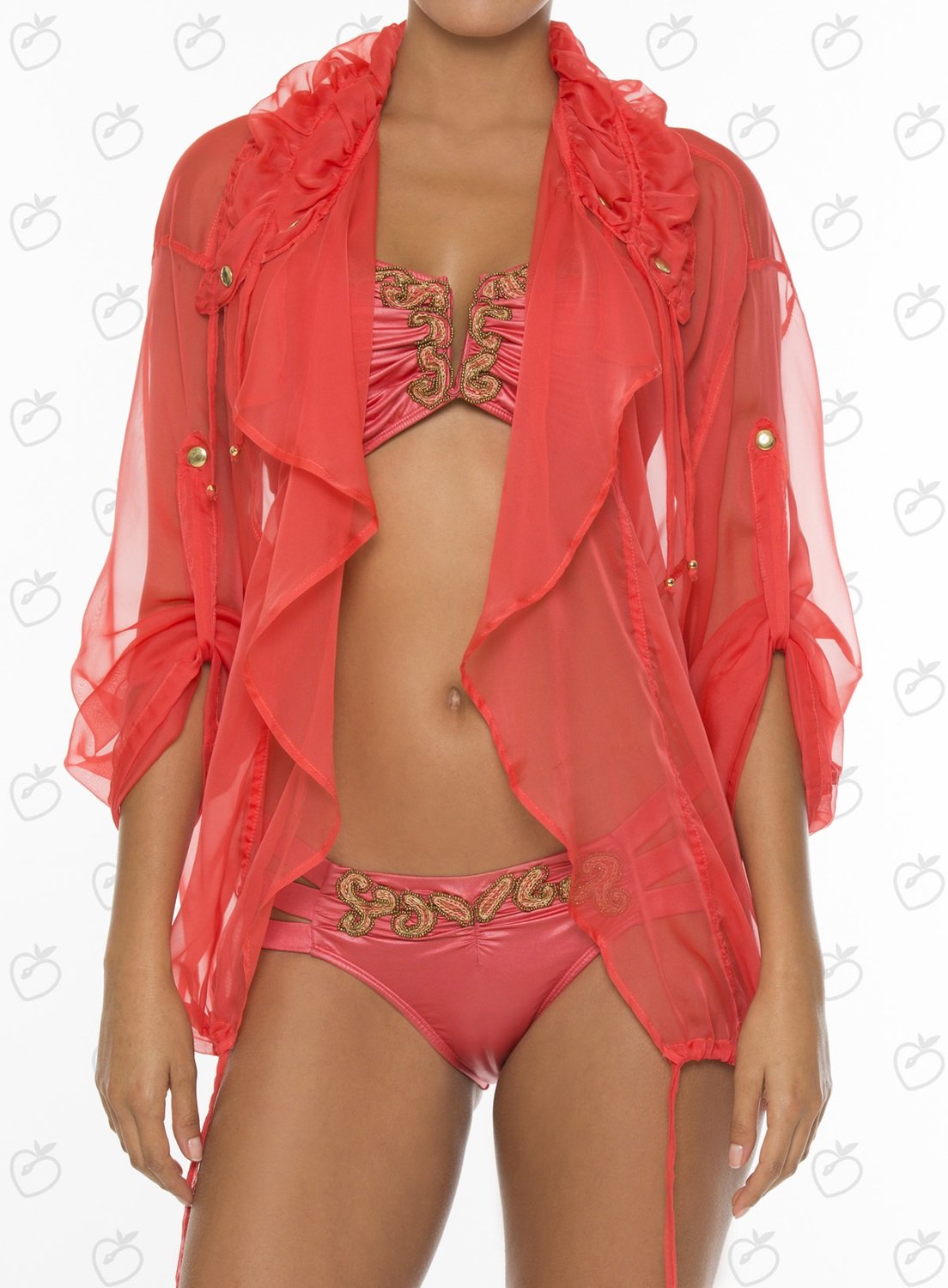 Paradizia Swimwear: Pink Coral Pull Tie Ruffled Jacket Cover Up SOLD OUT