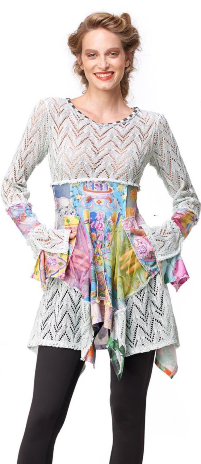 IPNG: Basket Of Roses Mixed Media Asymmetrical Illusion Tunic SOLD OUT