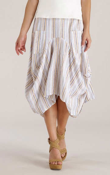 Luna Luz: Swivel Hemline Striped Linen Midi Pocket Skirt SOLD OUT