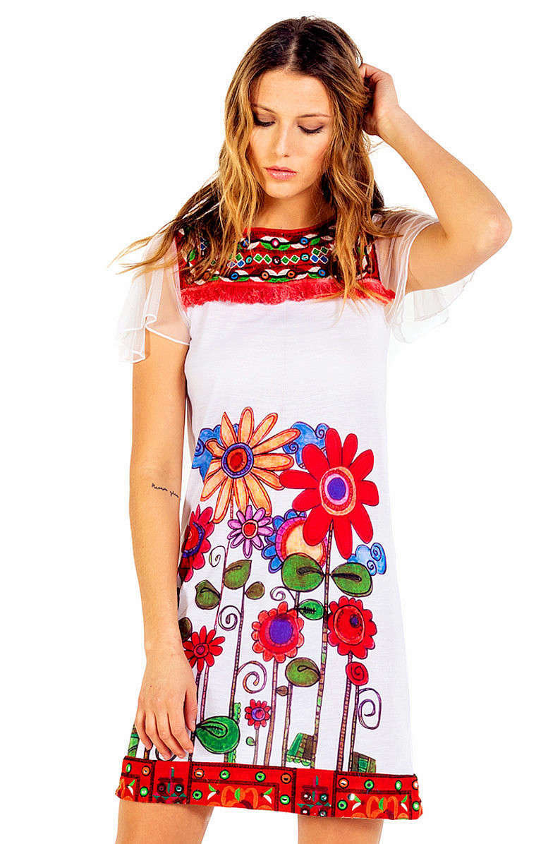 Savage Culture: Red Sunflower Bodice Capped Sleeve Dress Sorrento