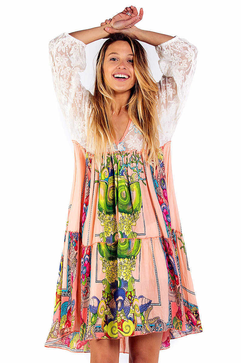 Savage Culture: Pink Coral Flower Lace Babydoll Flared Sundress/ Beach Dress SVG_34624_pink