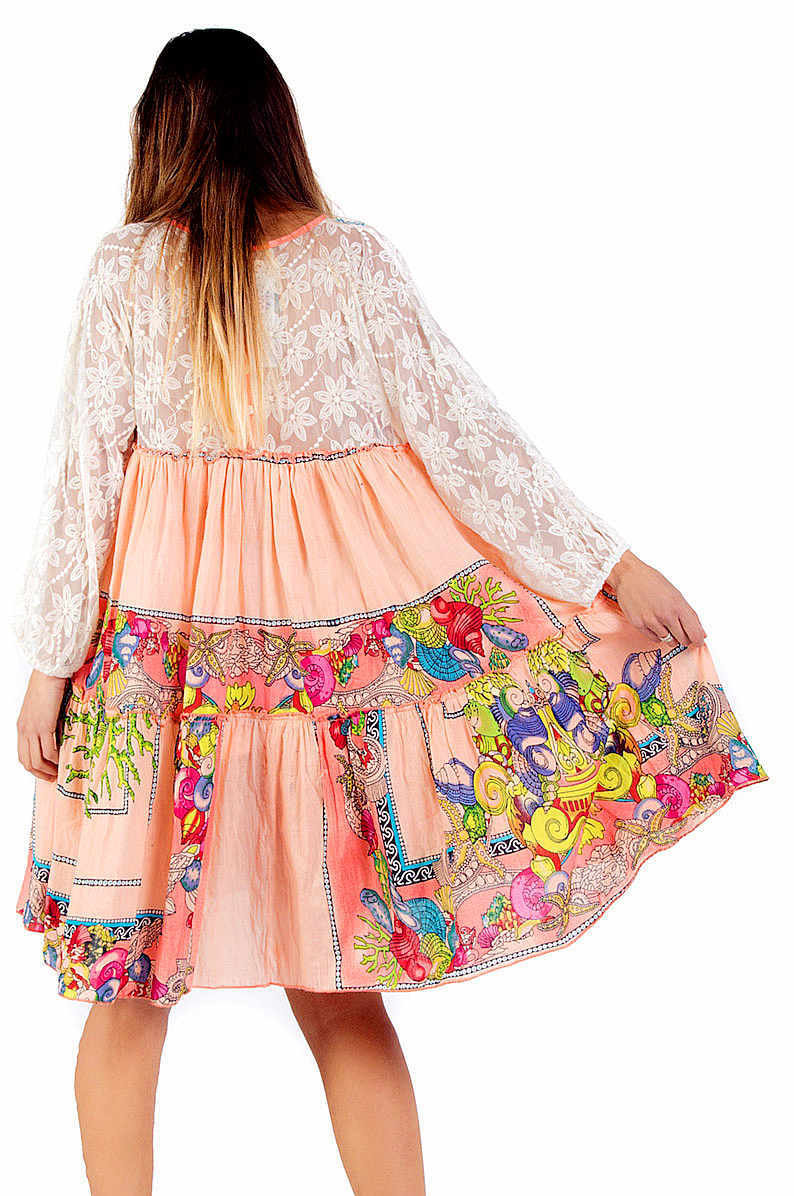 Savage Culture: Pink Coral Flower Lace Babydoll Flared Sundress/ Beach Dress