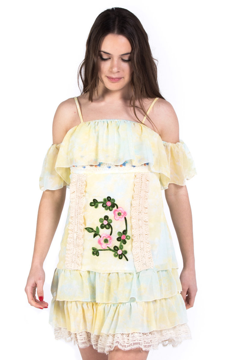 Savage Culture: So Sweet Cold Shoulder Ruffled Baby Doll Petal Dress Sicilia