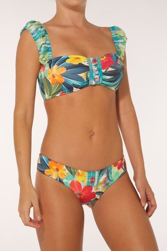Paradizia Swimwear: Fuchsia Petals Paradise Ruffled Bustier (Shown With Matching Bottoms)